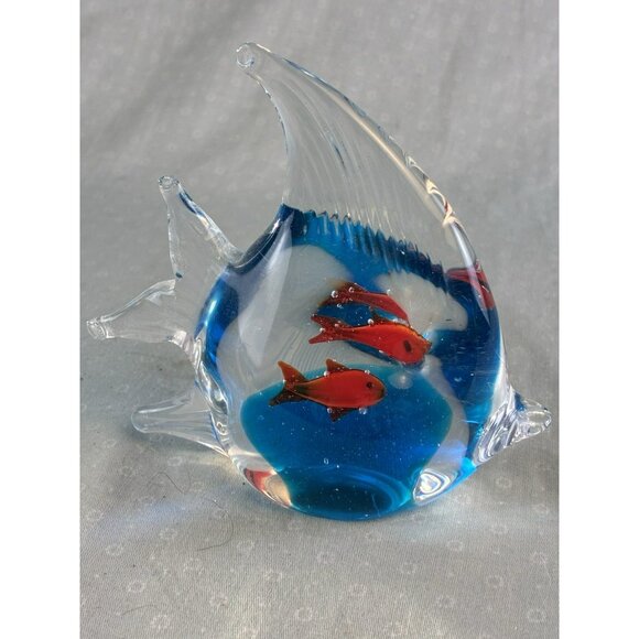 Vintage Art Glass Angel Fish Paperweight – Hand-Blown, Two Fish Inside - Picture 1 of 7